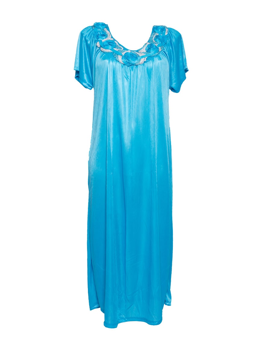 roltrap diep Integraal Glanzend satijn/nylon nachthemd korte mouw blauw - Yourbodywear