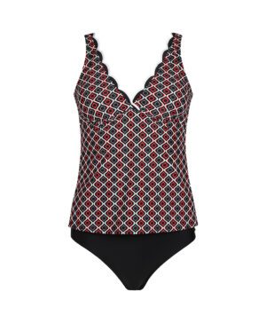 Ladies tankini V-neck fancy edge Black + Red