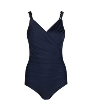 Ladies swimsuit overlap straps with beads Navy