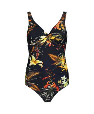 Ladies swimsuit twisted cups Navy + yellow