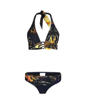 Ladies halter bikini with buckle Navy + yellow