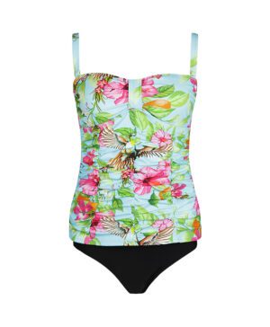 Ladies tankini wrinkles strapless Aqua blue + Pink