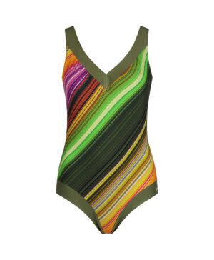 Ladies swimsuit V neck insert Multicolor + Olive